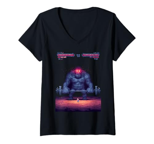 Damen Gym Final Boss Strength Retro Gaming Pixel für Männer T-Shirt mit V-Ausschnitt Damen Gym Final Boss Strength Retro Gaming Pixel für Männer T-Shirt mit V-Ausschnitt von Retro Pixel Fitness Gamer Artwork Co.