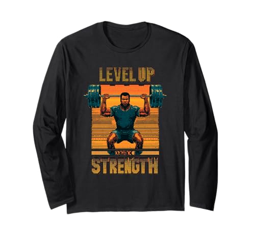 Level Up Strength Retro Gaming Pixel für Männer Langarmshirt von Retro Pixel Fitness Gamer Artwork Co.