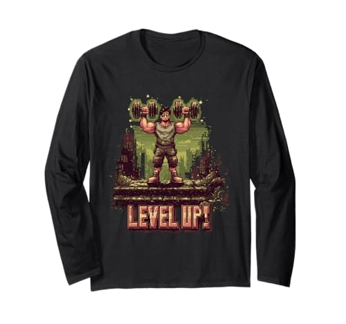 Level Up Strength Retro Gaming Pixel für Männer Langarmshirt von Retro Pixel Fitness Gamer Artwork Co.