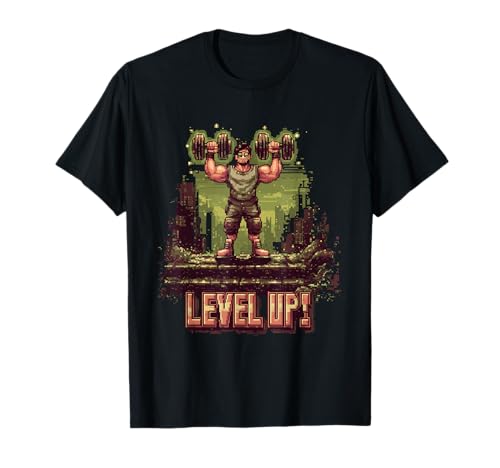 Level Up Strength Retro Gaming Pixel für Männer T-Shirt von Retro Pixel Fitness Gamer Artwork Co.