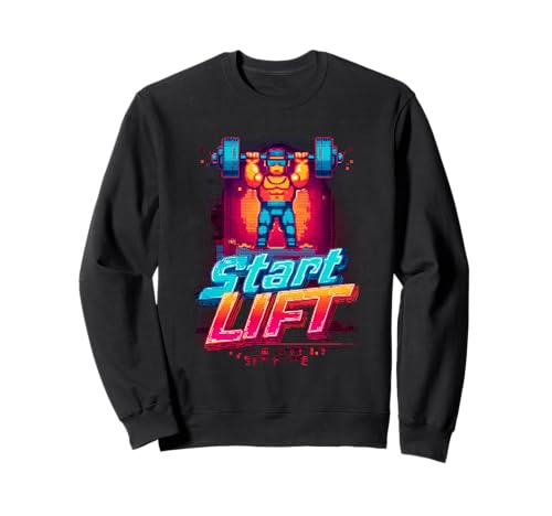Start Lift Strength Retro Gaming Pixel für Männer Sweatshirt von Retro Pixel Fitness Gamer Artwork Co.