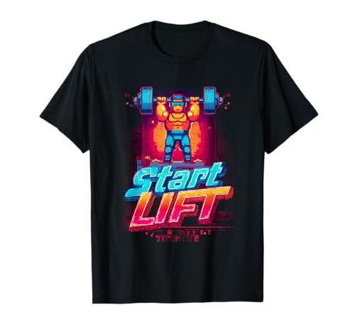 Start Lift Strength Retro Gaming Pixel für Männer T-Shirt von Retro Pixel Fitness Gamer Artwork Co.