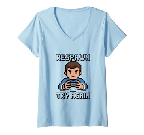 Damen Respawn und versuche es erneut Gamer Pixel Art T-Shirt mit V-Ausschnitt Damen Respawn und versuche es erneut Gamer Pixel Art T-Shirt mit V-Ausschnitt von Retro Pixel Gaming Quotes
