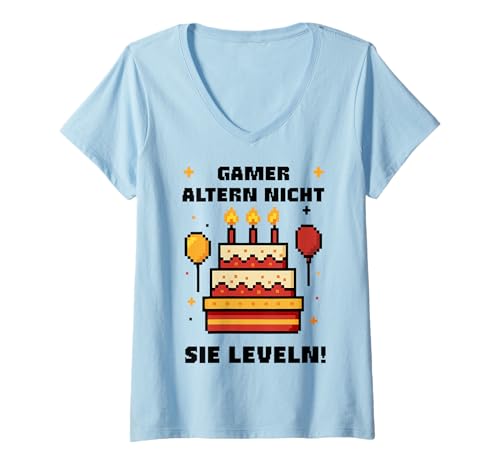 Damen Retro Geburtstag Pixel Design Gamer altern Nicht sie leveln T-Shirt mit V-Ausschnitt Damen Retro Geburtstag Pixel Design Gamer altern Nicht sie leveln T-Shirt mit V-Ausschnitt von Retro Pixel Geburtstag Gamer