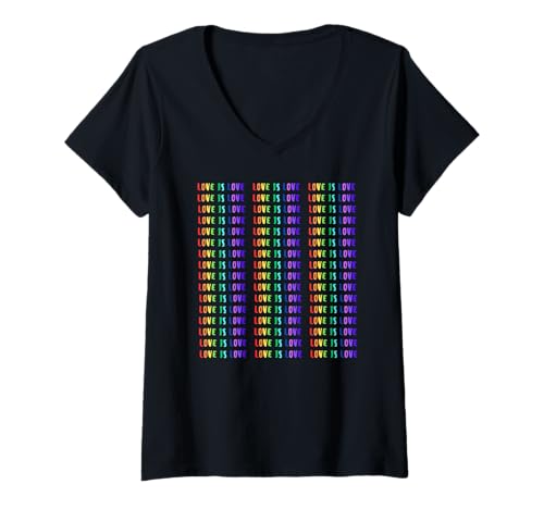 Damen Love Is Love Gay Pride Month Festivalfeiern Regenbogen T-Shirt mit V-Ausschnitt Damen Love Is Love Gay Pride Month Festivalfeiern Regenbogen T-Shirt mit V-Ausschnitt von Retro Pride Month Festivals Rainbows Summer Spring