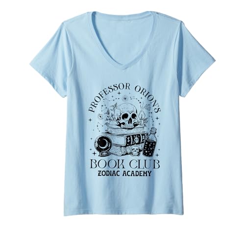 Damen Professor Orions Book Club Halloween Skull Book Lover Damen T-Shirt mit V-Ausschnitt Damen Professor Orions Book Club Halloween Skull Book Lover Damen T-Shirt mit V-Ausschnitt von Retro Professor Orions Book Club Halloween Skull