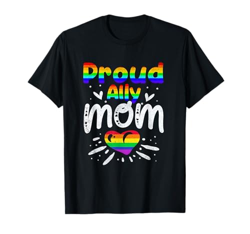 Retro Stolze Verbündete Mama Regenbogen Herz LGBT Homosexuell Lesben Stolz T-Shirt von Retro Proud Ally Mom Rainbow Gift