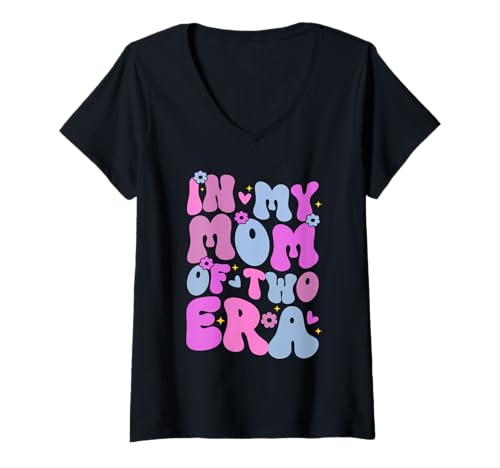 Damen In meiner Mutter aus Zwei Jahren Lustige Zwillinge Mutterleben Mutterschaft T-Shirt mit V-Ausschnitt von Retro Proud Mom Of Twins Mother Gifts Mama Mommy