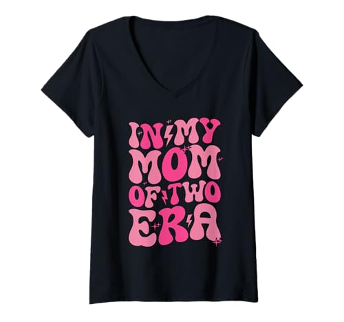 Damen In meiner Mutter von Zwei Jahren Stolze Mutter von Zwillingen Süße Mutter T-Shirt mit V-Ausschnitt von Retro Proud Mom Of Twins Mother Gifts Mama Mommy
