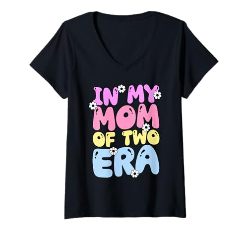 Damen In meiner Mutter von Zwei Jahren Stolze Mutter von Zwillingen Süße Mutter T-Shirt mit V-Ausschnitt von Retro Proud Mom Of Twins Mother Gifts Mama Mommy
