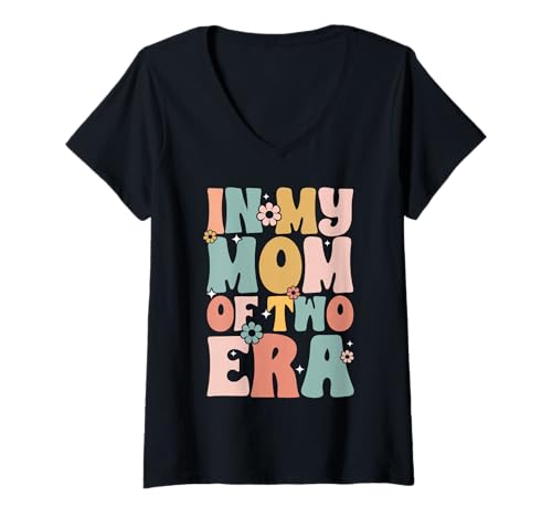 Damen In meiner Mutter von Zwei Jahren Stolze Mutter von Zwillingen Süße Mutter T-Shirt mit V-Ausschnitt von Retro Proud Mom Of Twins Mother Gifts Mama Mommy