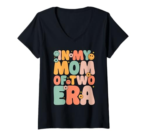 Damen In meiner Mutter von Zwei Jahren Stolze Mutter von Zwillingen Süße Mutter T-Shirt mit V-Ausschnitt von Retro Proud Mom Of Twins Mother Gifts Mama Mommy