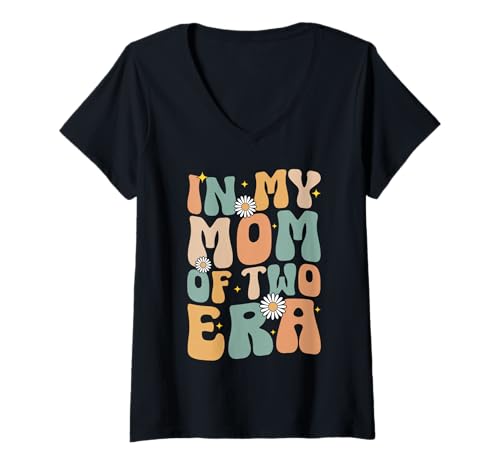 Damen In meiner Mutter von Zwillingen aus Zwei Epochen Mama Muttertag Mutterschaft T-Shirt mit V-Ausschnitt von Retro Proud Mom Of Twins Mother Gifts Mama Mommy