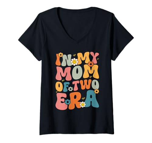 Damen In meiner Mutter von Zwillingen aus Zwei Epochen Mama Muttertag Mutterschaft T-Shirt mit V-Ausschnitt von Retro Proud Mom Of Twins Mother Gifts Mama Mommy