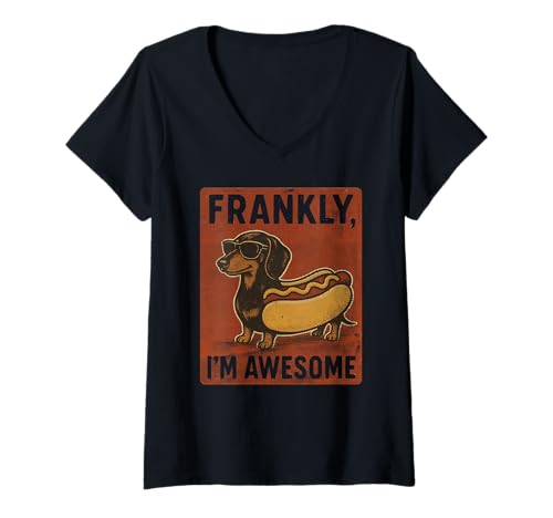 Damen Vintage Awesome Dackel Wurst Wiener Hund T-Shirt mit V-Ausschnitt Damen Vintage Awesome Dackel Wurst Wiener Hund T-Shirt mit V-Ausschnitt von Retro Pup Vibes by TheMaesthetics