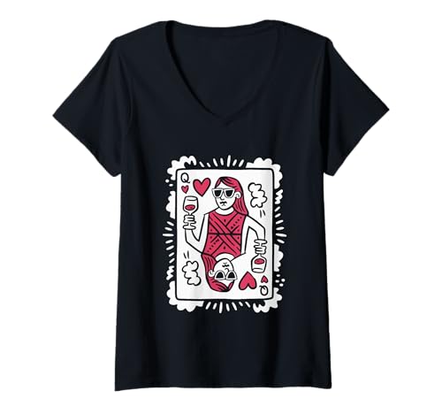 Damen Queen of Hearts With Wine – Vintage-Kartenspiel für Weinliebhaber T-Shirt mit V-Ausschnitt Damen Queen of Hearts With Wine – Vintage-Kartenspiel für Weinliebhaber T-Shirt mit V-Ausschnitt von Retro Queen Of Hearts Apparel Gifts