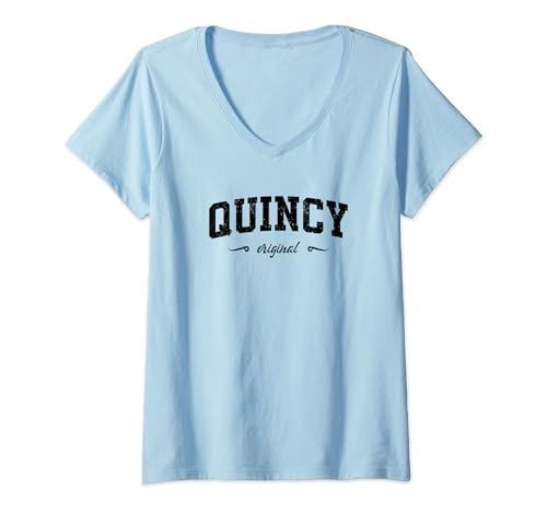Damen Quincy Massachusetts Gothic Design T-Shirt mit V-Ausschnitt von Retro Quincy Massachusetts Urlaubsdesigns