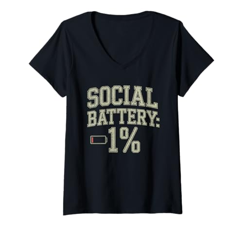 Damen Social Battery 1 Prozent Low Power Introvert T-Shirt mit V-Ausschnitt von Retro Quirk Collective
