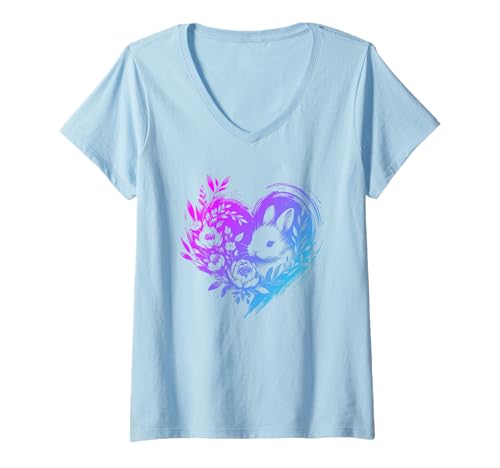 Damen Hasenherz – Vintage Floral Bunny Rabbit Lover T-Shirt mit V-Ausschnitt Damen Hasenherz – Vintage Floral Bunny Rabbit Lover T-Shirt mit V-Ausschnitt von Retro Rabbit Apparel Gifts