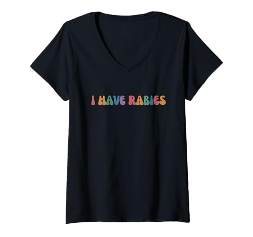 Damen Ich Habe Tollwut Lustiges Unhinged Meme Retro Groovy T-Shirt mit V-Ausschnitt Damen Ich Habe Tollwut Lustiges Unhinged Meme Retro Groovy T-Shirt mit V-Ausschnitt von Retro Rabies Unhinged Funny Quote