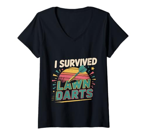 Damen I Survived Lawn Darts Classic Yard Nostalgia Game Fun - T-Shirt mit V-Ausschnitt Damen I Survived Lawn Darts Classic Yard Nostalgia Game Fun - T-Shirt mit V-Ausschnitt von Retro -Rasenpfleger Nostalgie