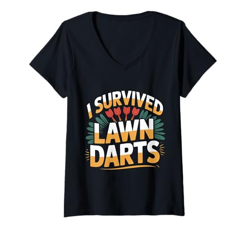 Damen I Survived Lawn Darts Classic Yard Nostalgia Game Fun |- T-Shirt mit V-Ausschnitt Damen I Survived Lawn Darts Classic Yard Nostalgia Game Fun |- T-Shirt mit V-Ausschnitt von Retro -Rasenpfleger Nostalgie