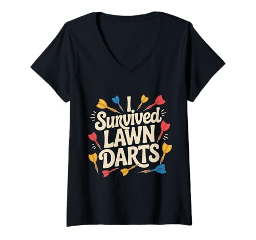 Damen I Survived Lawn Darts Classic Yard Nostalgia Game Fun |- T-Shirt mit V-Ausschnitt Damen I Survived Lawn Darts Classic Yard Nostalgia Game Fun |- T-Shirt mit V-Ausschnitt von Retro -Rasenpfleger Nostalgie