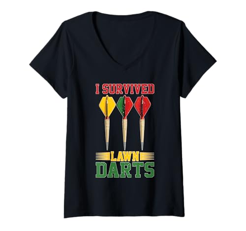 Damen I Survived Lawn Darts Klassischer Hof Nostalgie Spielspaß T-Shirt mit V-Ausschnitt Damen I Survived Lawn Darts Klassischer Hof Nostalgie Spielspaß T-Shirt mit V-Ausschnitt von Retro -Rasenpfleger Nostalgie