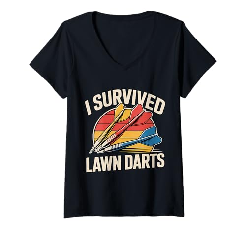 Damen I Survived Lawn Darts - T-Shirt mit V-Ausschnitt Damen I Survived Lawn Darts - T-Shirt mit V-Ausschnitt von Retro -Rasenpfleger Nostalgie