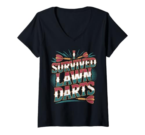 Damen I Survived Lawn Darts - T-Shirt mit V-Ausschnitt Damen I Survived Lawn Darts - T-Shirt mit V-Ausschnitt von Retro -Rasenpfleger Nostalgie