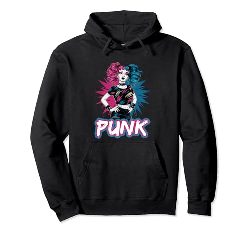 Punk Girl mit rosa und blauen Haaren Retro Style Pullover Hoodie von Retro Rebel Street Art Urban Legend