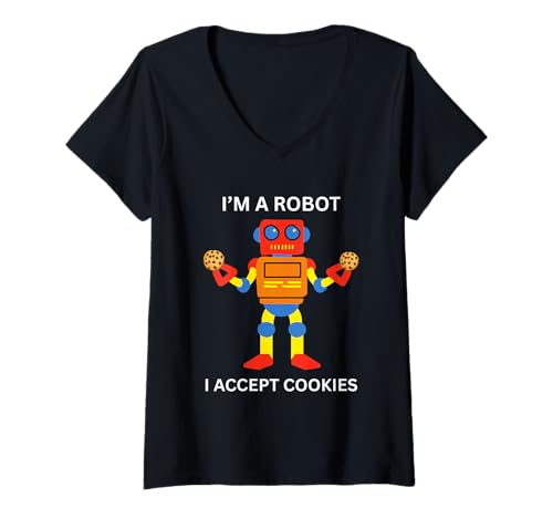 Damen I'm a Robot I Accept Cookies Funny Robot T-Shirt mit V-Ausschnitt Damen I'm a Robot I Accept Cookies Funny Robot T-Shirt mit V-Ausschnitt von Retro Robot Design for Tech Lover