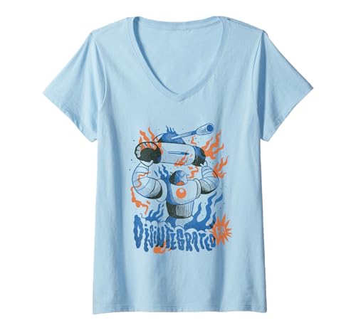 Damen Desintegrierte Retro-Science-Fiction-Roboter-Kampfkunst T-Shirt mit V-Ausschnitt von Retro Robot Invasion