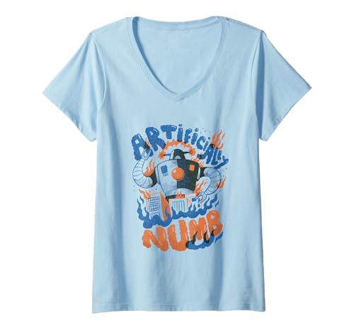 Damen Künstliche Sci-Fi-Kunst im Retro-Stil T-Shirt mit V-Ausschnitt Damen Künstliche Sci-Fi-Kunst im Retro-Stil T-Shirt mit V-Ausschnitt von Retro Robot Invasion
