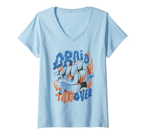 Damen Übernahme von Retro-Robotern — KI Revolution T-Shirt mit V-Ausschnitt Damen Übernahme von Retro-Robotern — KI Revolution T-Shirt mit V-Ausschnitt von Retro Robot Invasion