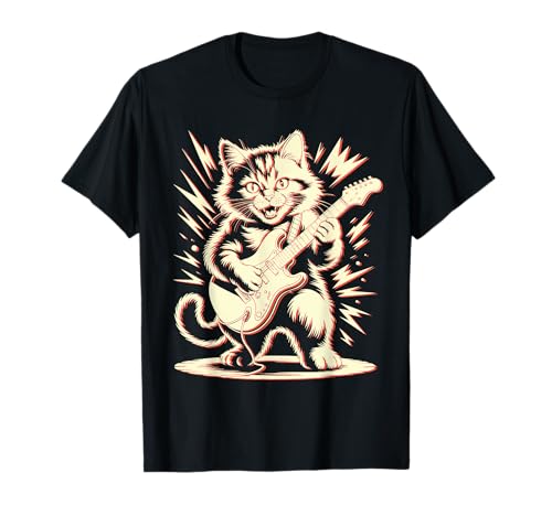 Katze spielt Gitarre Star Rock and Roll für Männer Frauen Kinder T-Shirt Katze spielt Gitarre Star Rock and Roll für Männer Frauen Kinder T-Shirt von Retro Rock Guitar Cat Vibes