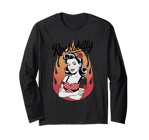 Rockabilly Pin-Up Girl Flames im Retro-Look Langarmshirt Rockabilly Pin-Up Girl Flames im Retro-Look Langarmshirt von Retro Rockabilly Vintage Style Pin-Up