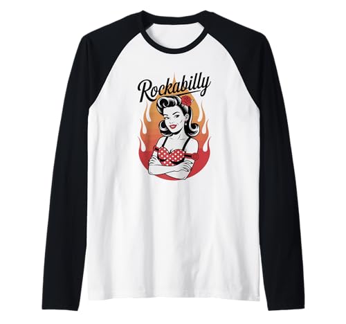 Rockabilly Pin-Up Girl Flames im Retro-Look Raglan Rockabilly Pin-Up Girl Flames im Retro-Look Raglan von Retro Rockabilly Vintage Style Pin-Up