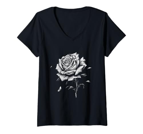 Damen Rose Vintage T-Shirt mit V-Ausschnitt Damen Rose Vintage T-Shirt mit V-Ausschnitt von Retro Rose Art Clo.