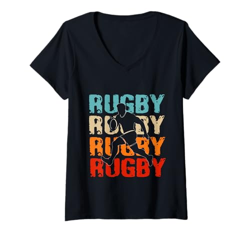 Damen Vintage Rugby Herren Shirt Rugby Liebhaber für Jungen, Kinder und Mädchen T-Shirt mit V-Ausschnitt von Retro Rugby tshirt costume men, kids and women