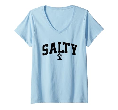 Damen Salty Palm Trees Vintage Urlaub Strand Wortspiel Lustige Grafik T-Shirt mit V-Ausschnitt Damen Salty Palm Trees Vintage Urlaub Strand Wortspiel Lustige Grafik T-Shirt mit V-Ausschnitt von Retro Salty Beach Relax Arch Funny Saying Design
