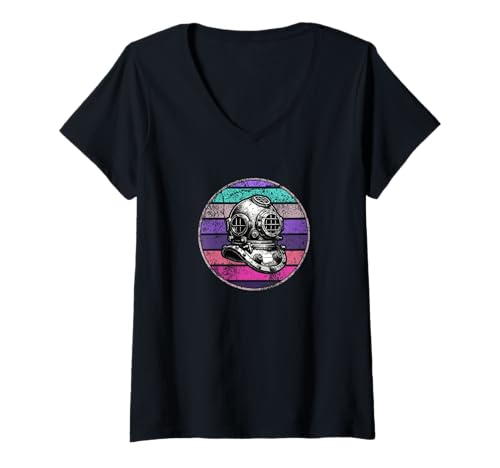 Damen Vintage Sunset Tauchhelm - Lustiges Tauchen T-Shirt mit V-Ausschnitt Damen Vintage Sunset Tauchhelm - Lustiges Tauchen T-Shirt mit V-Ausschnitt von Retro Scuba Diver Tees & Apparel
