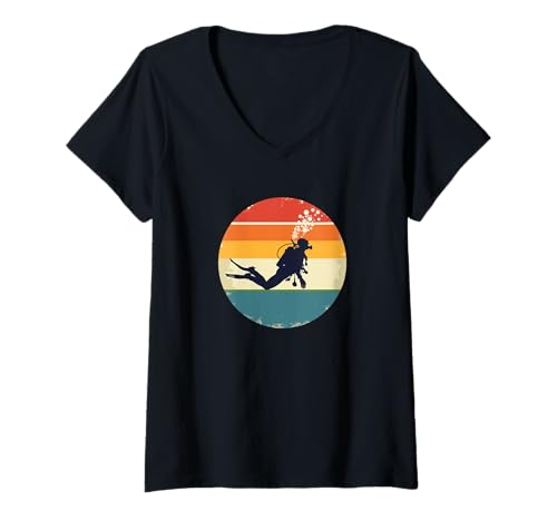Damen Retro-Tauchgang bei Sonnenuntergang | Vintage-Tauchen T-Shirt mit V-Ausschnitt Damen Retro-Tauchgang bei Sonnenuntergang | Vintage-Tauchen T-Shirt mit V-Ausschnitt von Retro Scuba Diving Gear for Scuba Divers