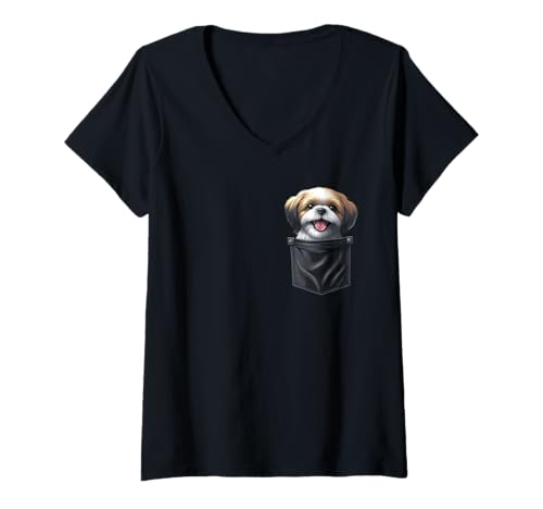 Damen Shih Tzu In Pocket – Lustiger süßer Hundeliebhaber T-Shirt mit V-Ausschnitt Damen Shih Tzu In Pocket – Lustiger süßer Hundeliebhaber T-Shirt mit V-Ausschnitt von Retro Shih Tzu Apparel Gifts