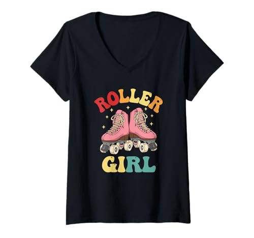 Damen Rollschuhe für Mädchen, niedlich, rosa, im Retro-Look, 80er-Jahre-Skater, lustig T-Shirt mit V-Ausschnitt Damen Rollschuhe für Mädchen, niedlich, rosa, im Retro-Look, 80er-Jahre-Skater, lustig T-Shirt mit V-Ausschnitt von Retro Skating Lover Cute Gifts