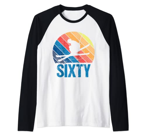 60. Geburtstag Retro Ski Skifahren 60 Jahre alt Männer Frauen Raglan von Retro Ski Skiing Wintersports Birthday Designs
