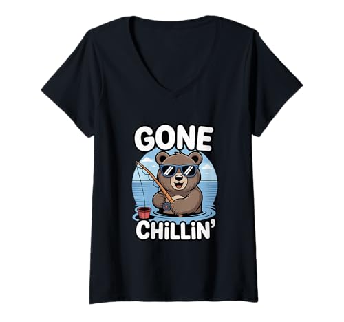Damen Cooles Bärenfischen am Strand — Gone Chillin Vibes T-Shirt mit V-Ausschnitt Damen Cooles Bärenfischen am Strand — Gone Chillin Vibes T-Shirt mit V-Ausschnitt von Retro Snack & Bear Vibes