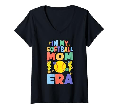 Damen In My Softball Mom Era Muttertag Mutter Softball Retro T-Shirt mit V-Ausschnitt von Retro Softball Mom Gifts Mother Mama Mommy