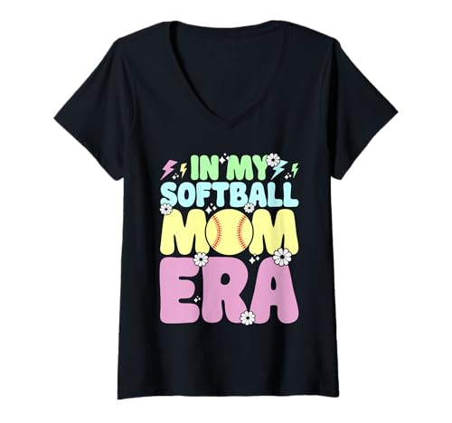 Damen In My Softball Mom Era Muttertag Mutter Softball Retro T-Shirt mit V-Ausschnitt von Retro Softball Mom Gifts Mother Mama Mommy