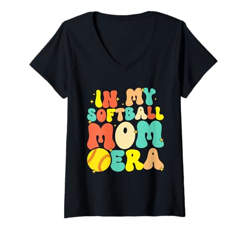Damen In My Softball Mom Era Muttertag Mutter Softball Retro T-Shirt mit V-Ausschnitt von Retro Softball Mom Gifts Mother Mama Mommy